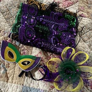 Mardi Gra sequin scarf and hat